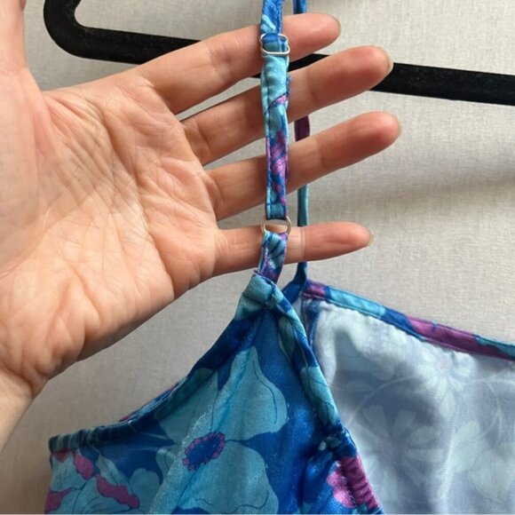 Free People Far Out Cami Tunic Top Blue Floral Beach Festival Boho Sz M - Picture 7 of 13